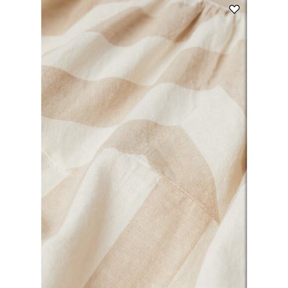 Linen Blend Neutral Beige Stripe Sleeveless Dress XL Midi Smocking Casual H&M - Picture 2 of 10